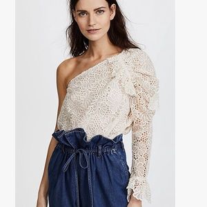 Rebecca Taylor “Malorie” one shoulder lace top